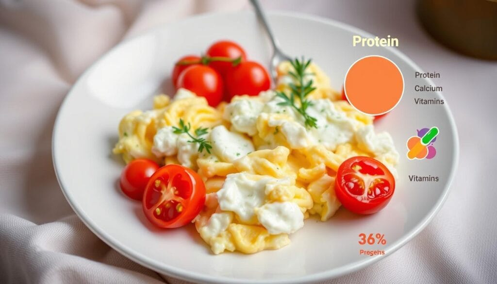 Nutritional breakdown of breakfast with cottage cheese