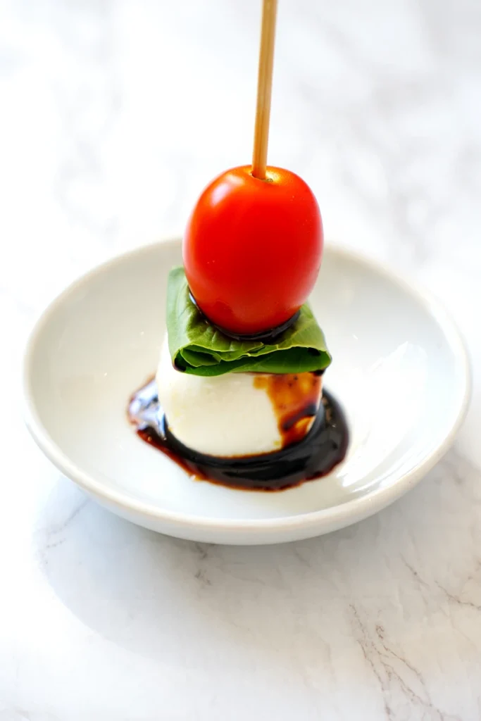 Served Caprese skewers