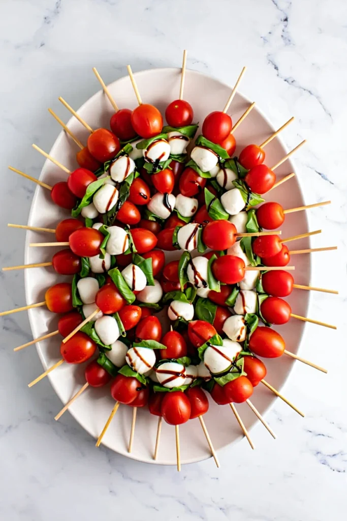 served Caprese skewers