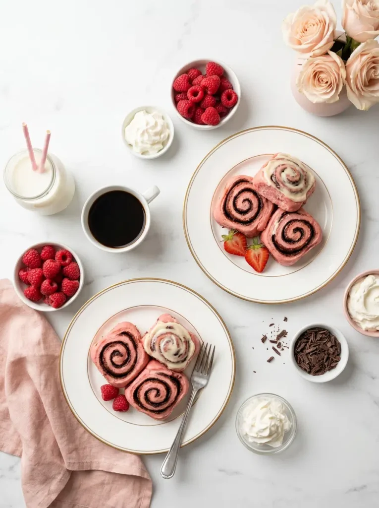 pink velvet cinnamon rolls