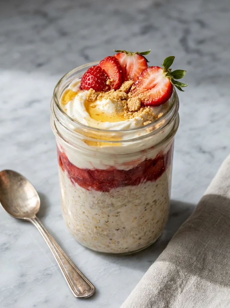 strawberry cheesecake overnight oats 1 trawberry Cheesecake Overnight Oats