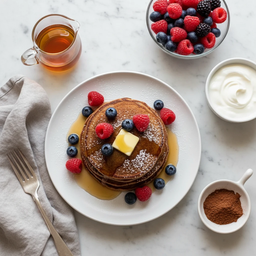 Chocolate Buckwheat Pancakes serving suggestion