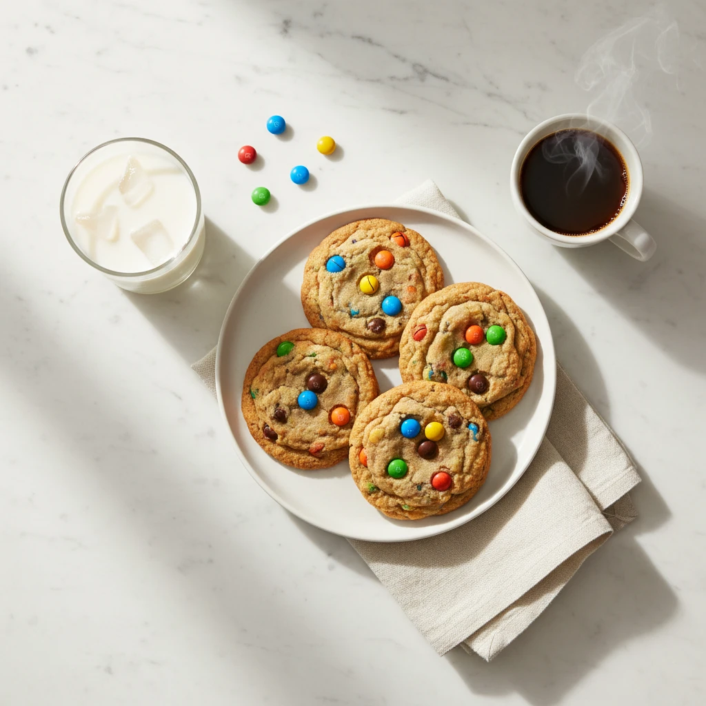 Chocolate Chip M&M Cookies serving suggestion