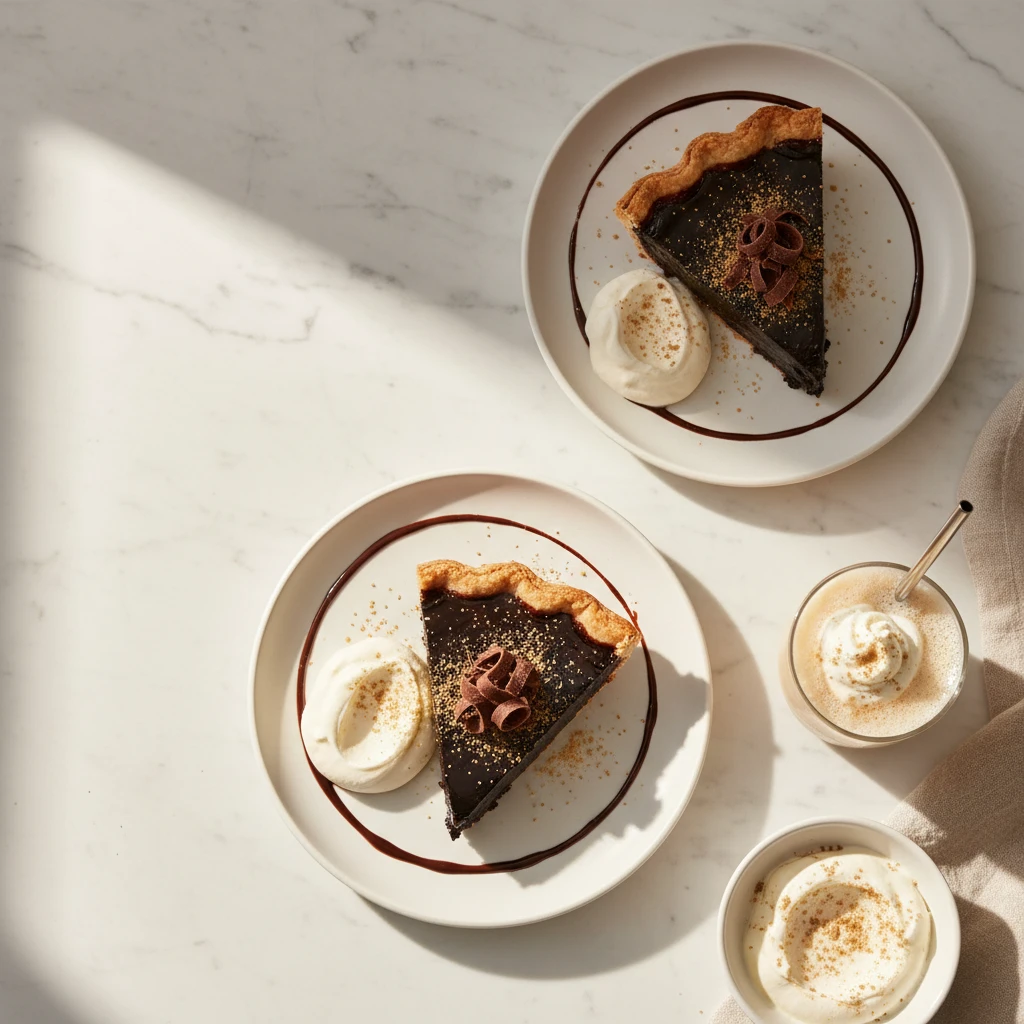 Chocolate Malted Shop Pie serving suggestion