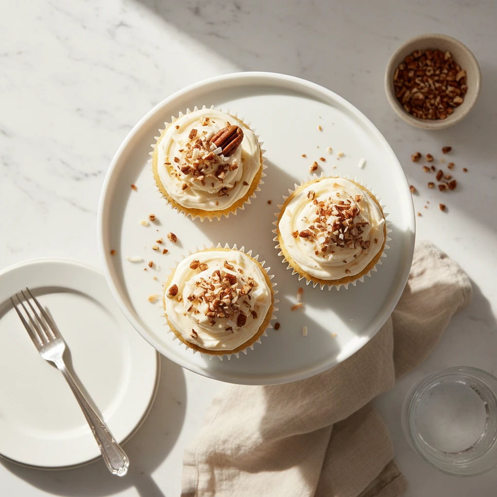 Coconut Pecan Cupcakes serving suggestion