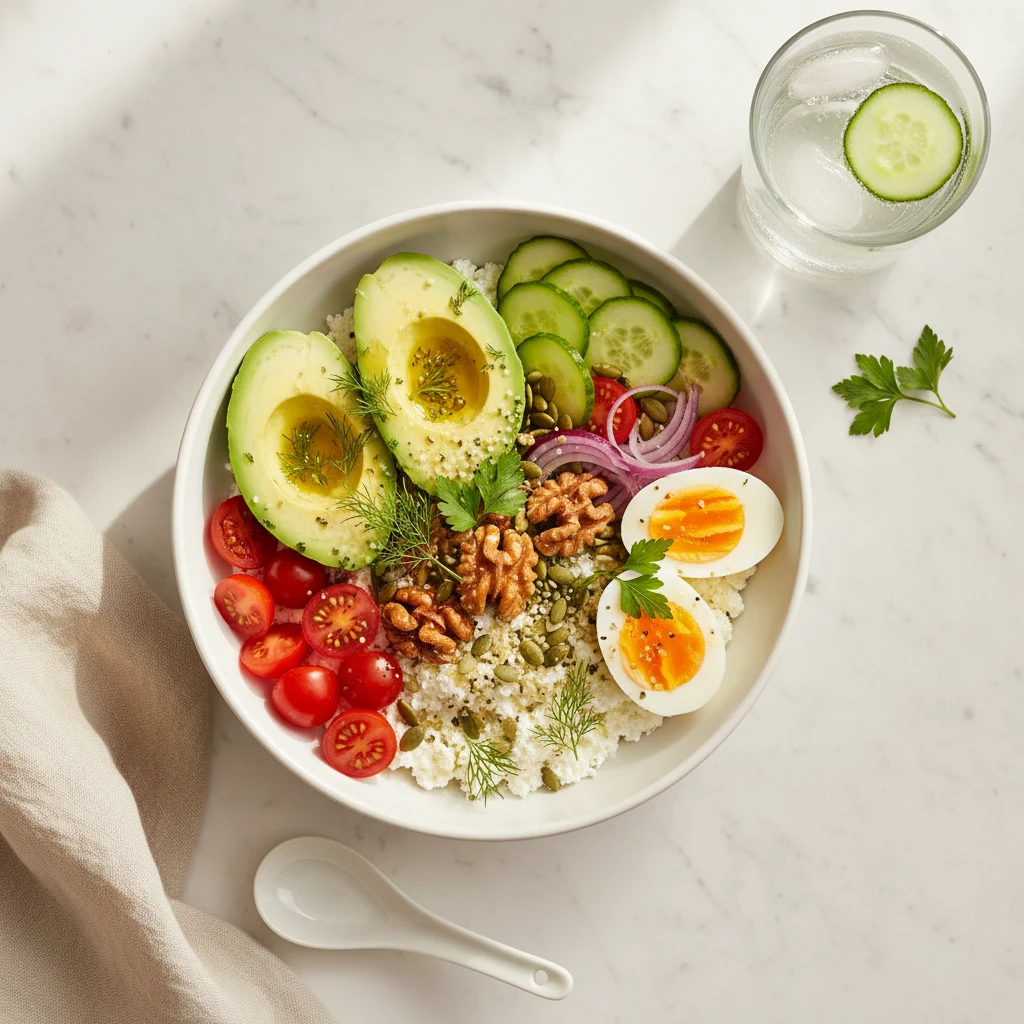 Cottage Cheese Avocado Bowl serving suggestion