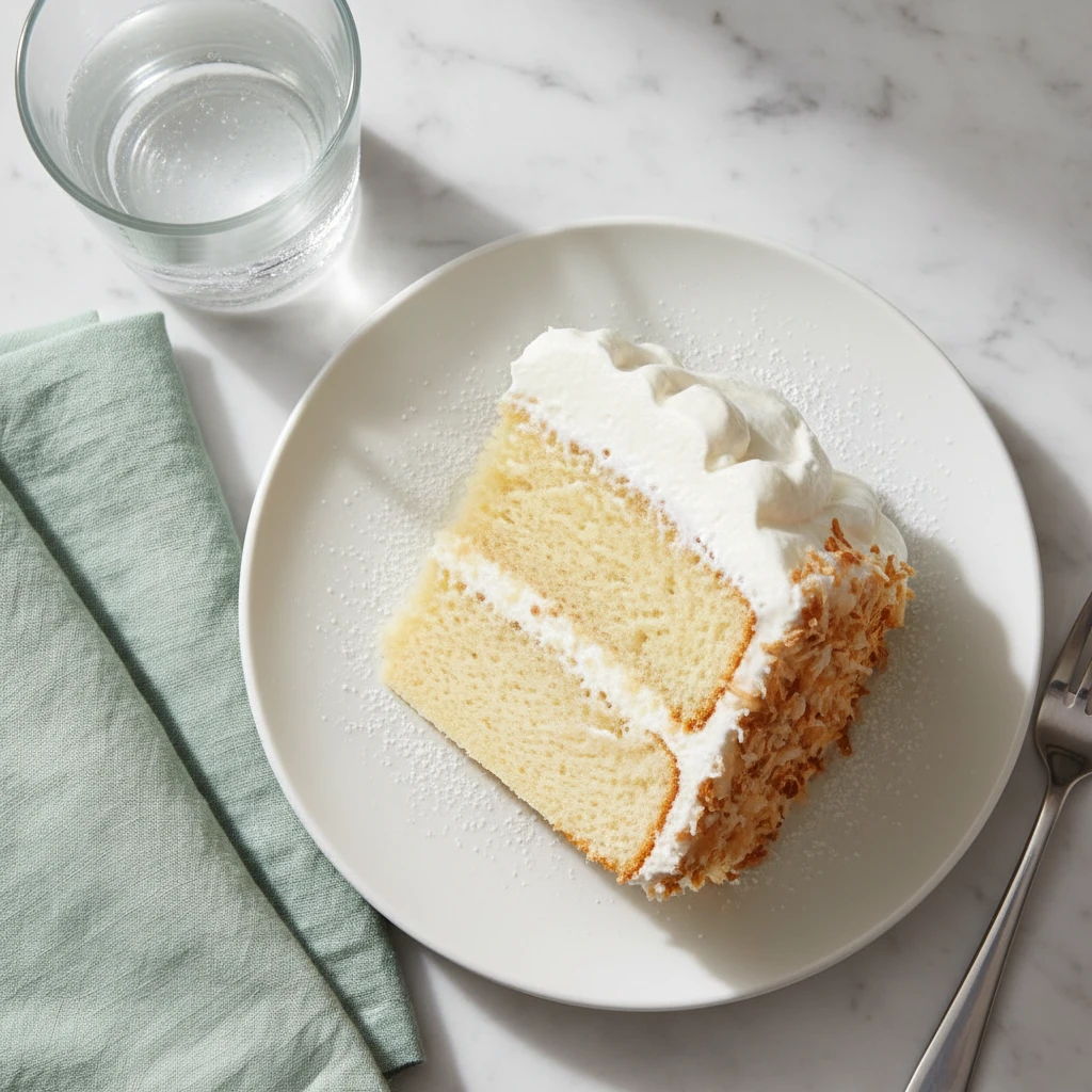 Cream of Coconut Cake serving suggestion