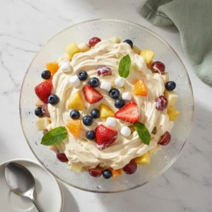 creamy fruit salad recipe featured