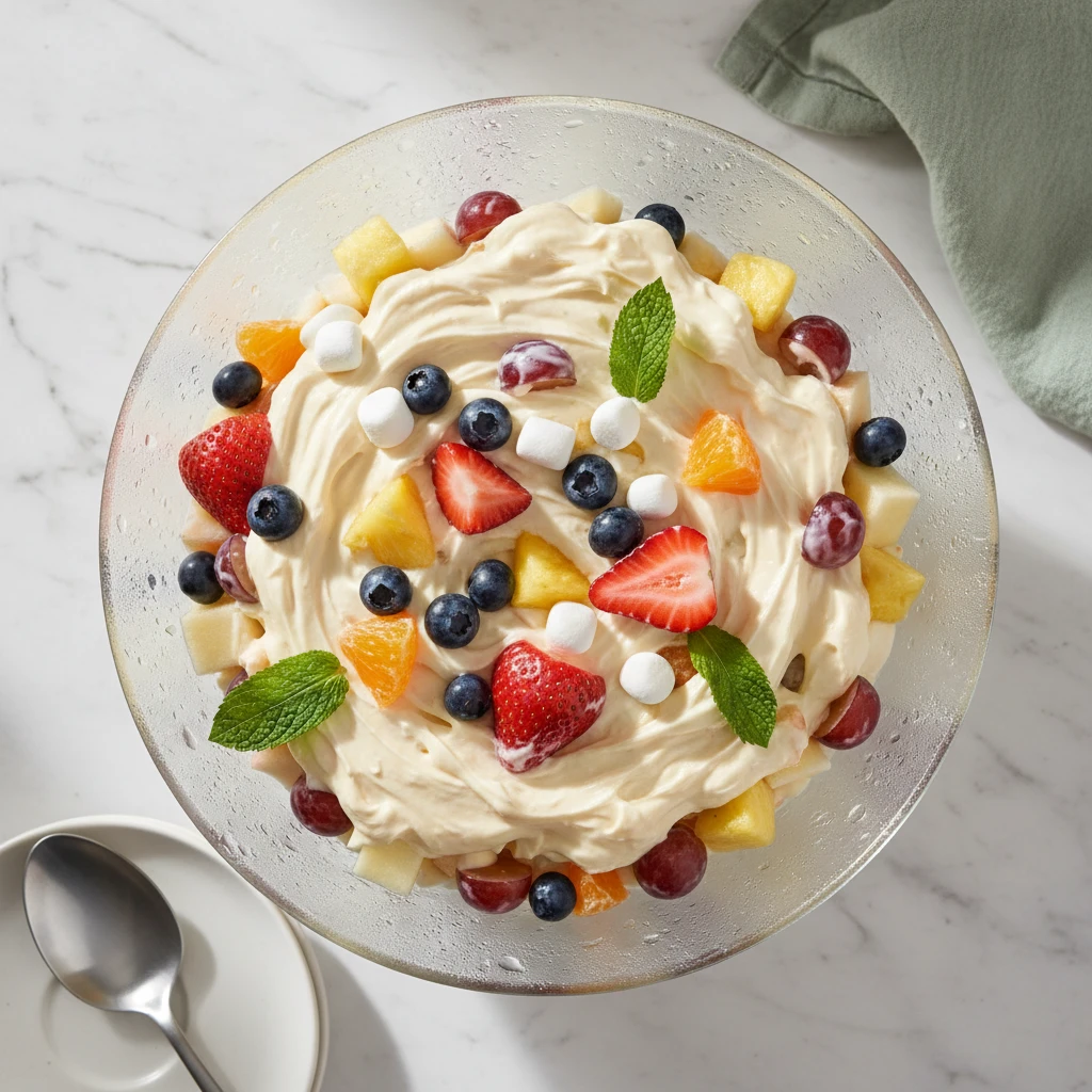 creamy fruit salad recipe featured