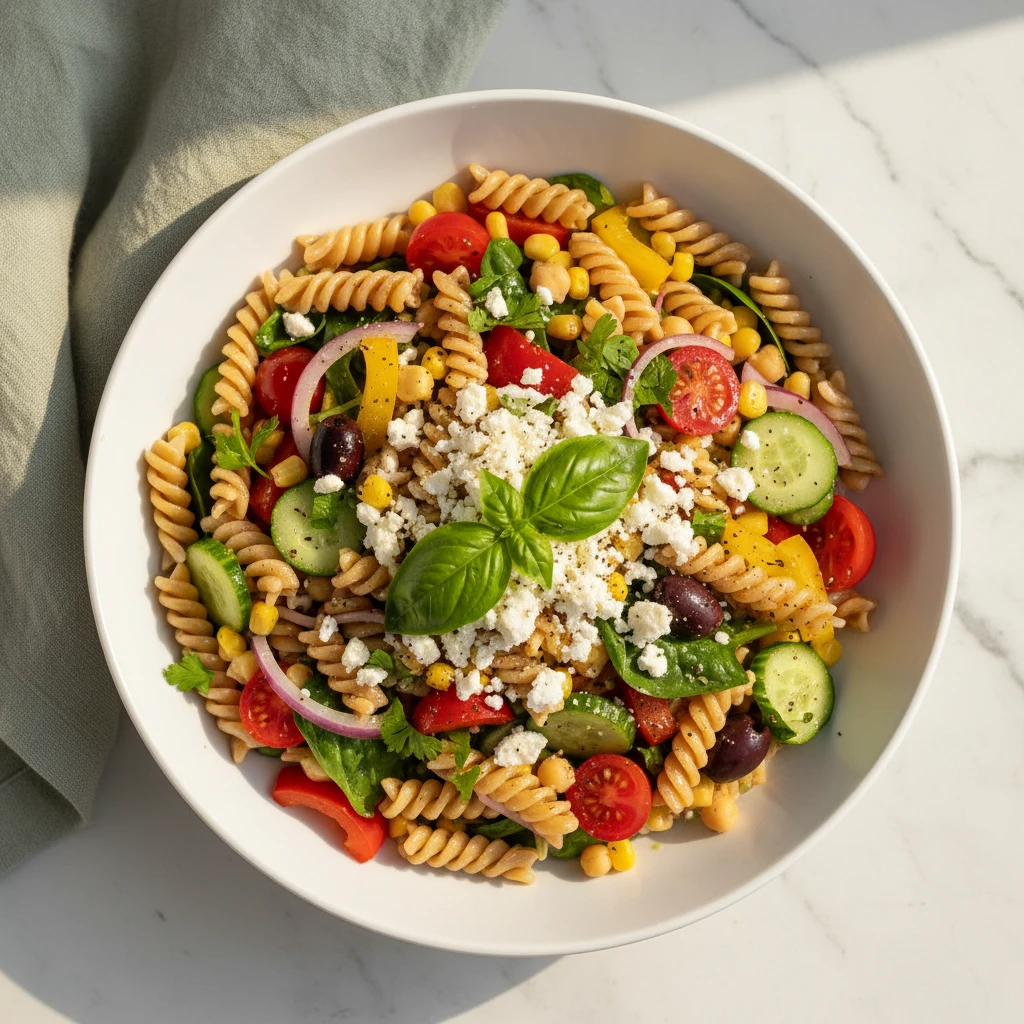 healthy pasta salad recipe featured