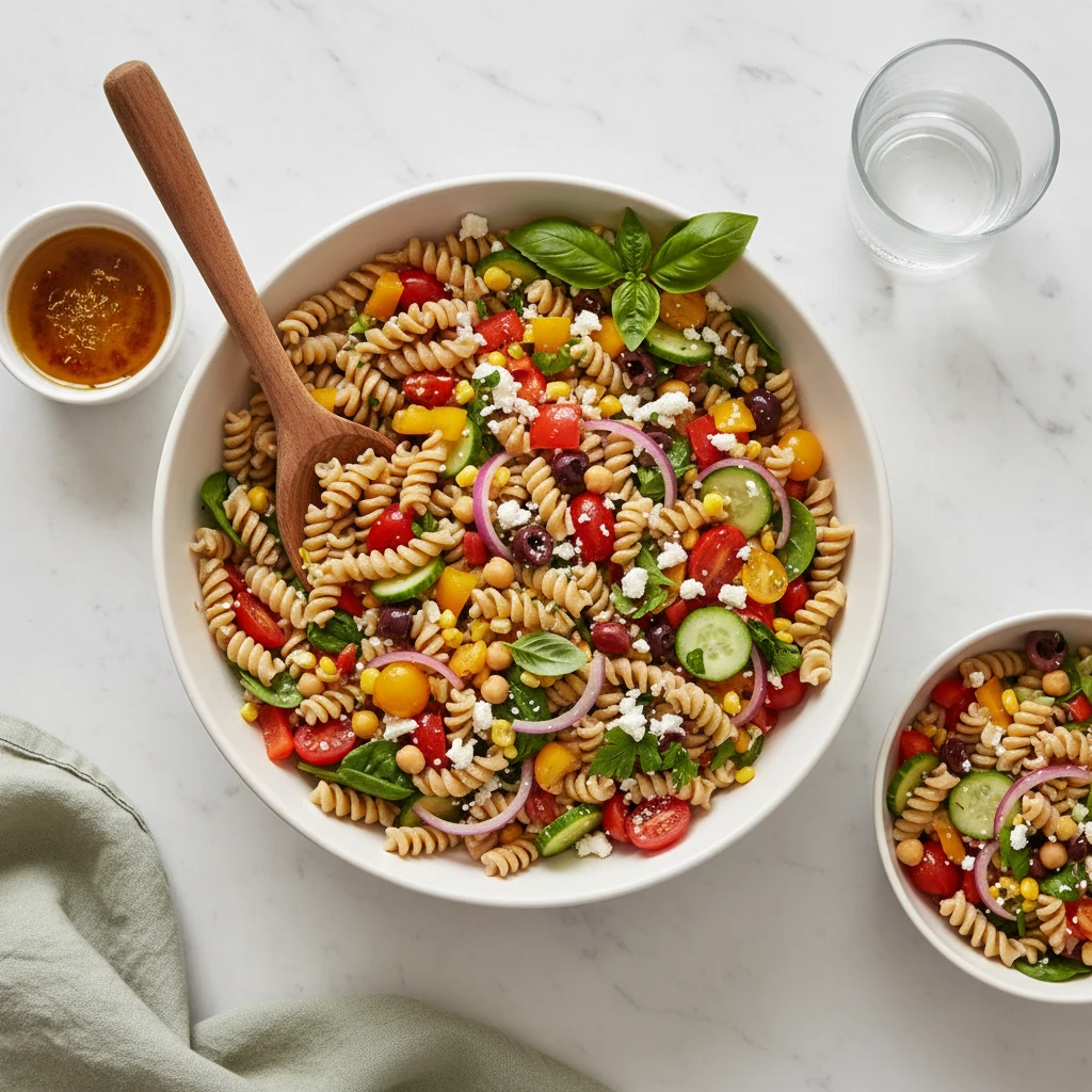 Healthy Pasta Salad serving suggestion