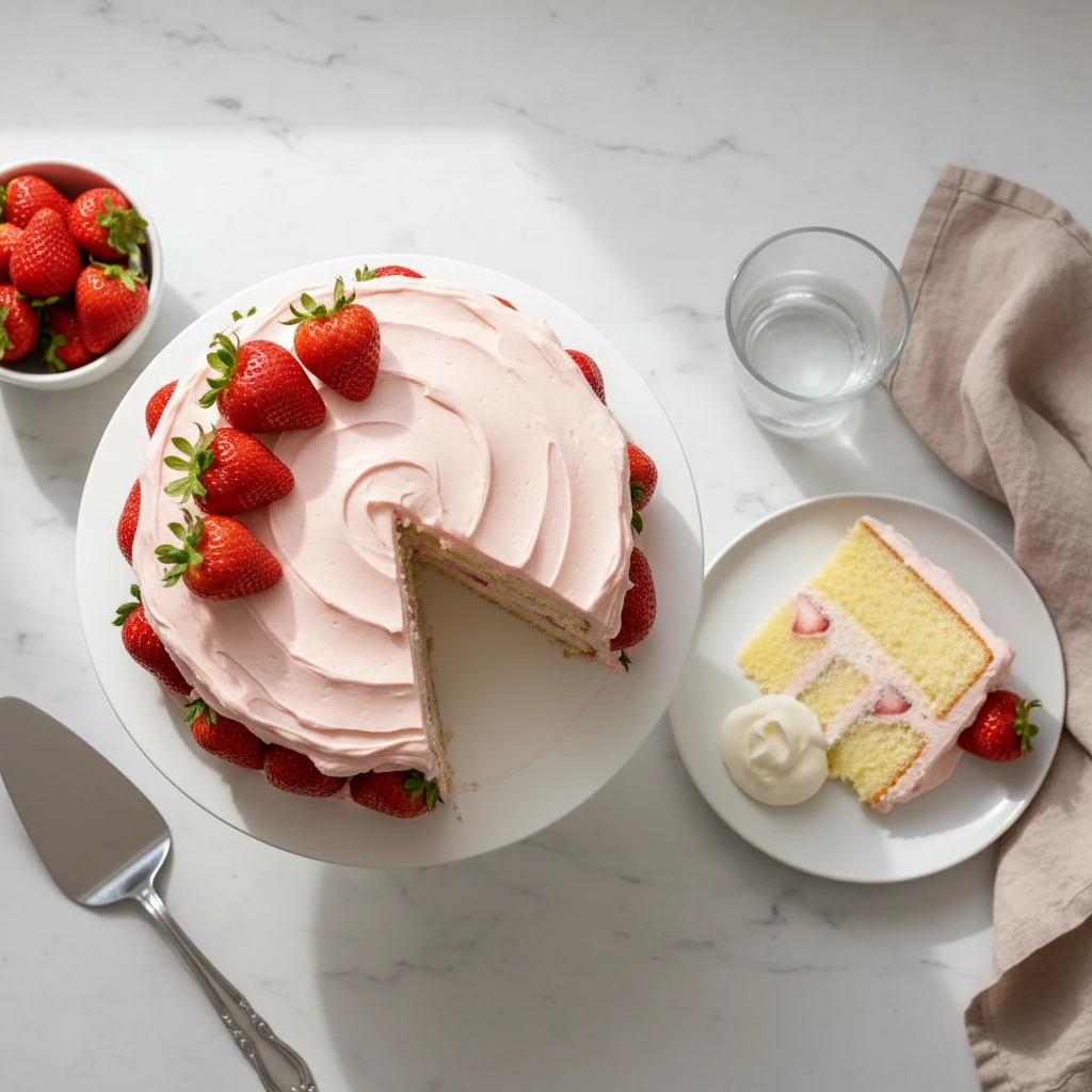 Layered Strawberry Cake serving suggestion