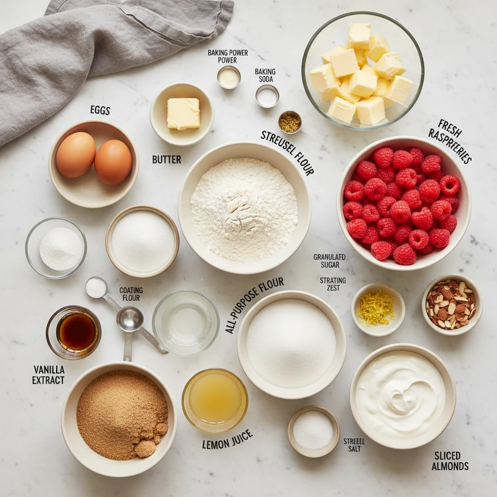 Lemon Raspberry Streusel Muffins ingredients