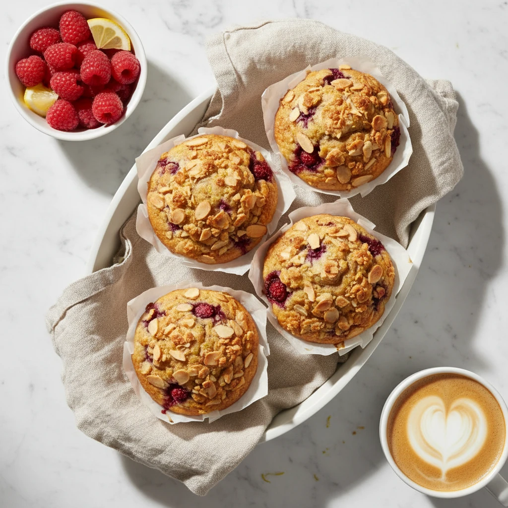 Lemon Raspberry Streusel Muffins serving suggestion