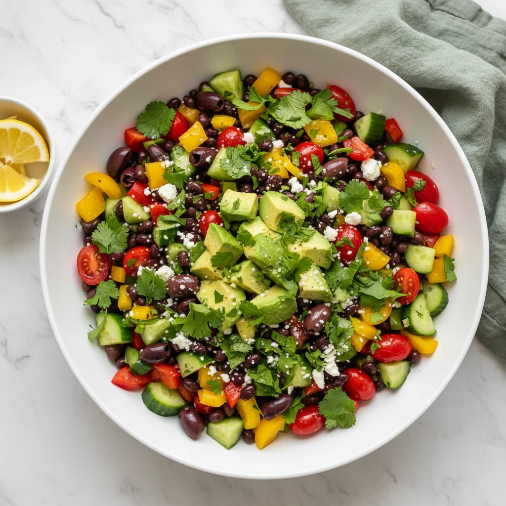 mediterranean avocado black bean salad featured