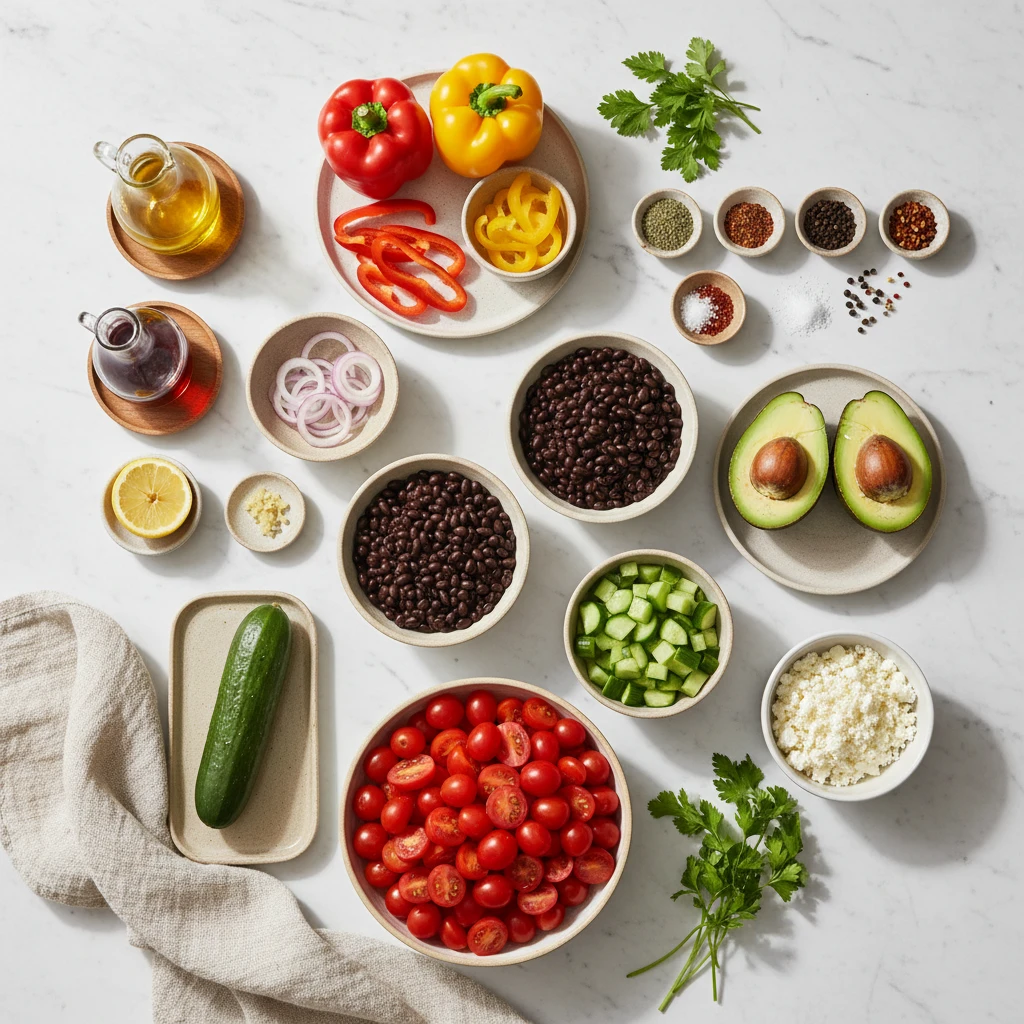 Mediterranean Avocado and Black Bean Salad ingredients