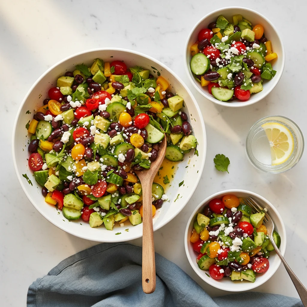 Mediterranean Avocado and Black Bean Salad serving suggestion
