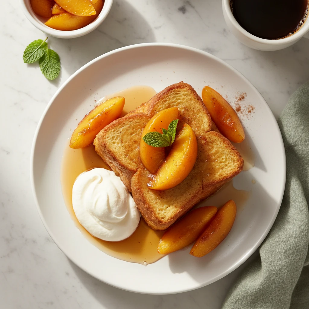 Oven-Baked French Toast With Peaches serving suggestion