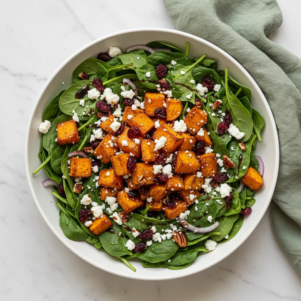 roasted sweet potato spinach salad featured