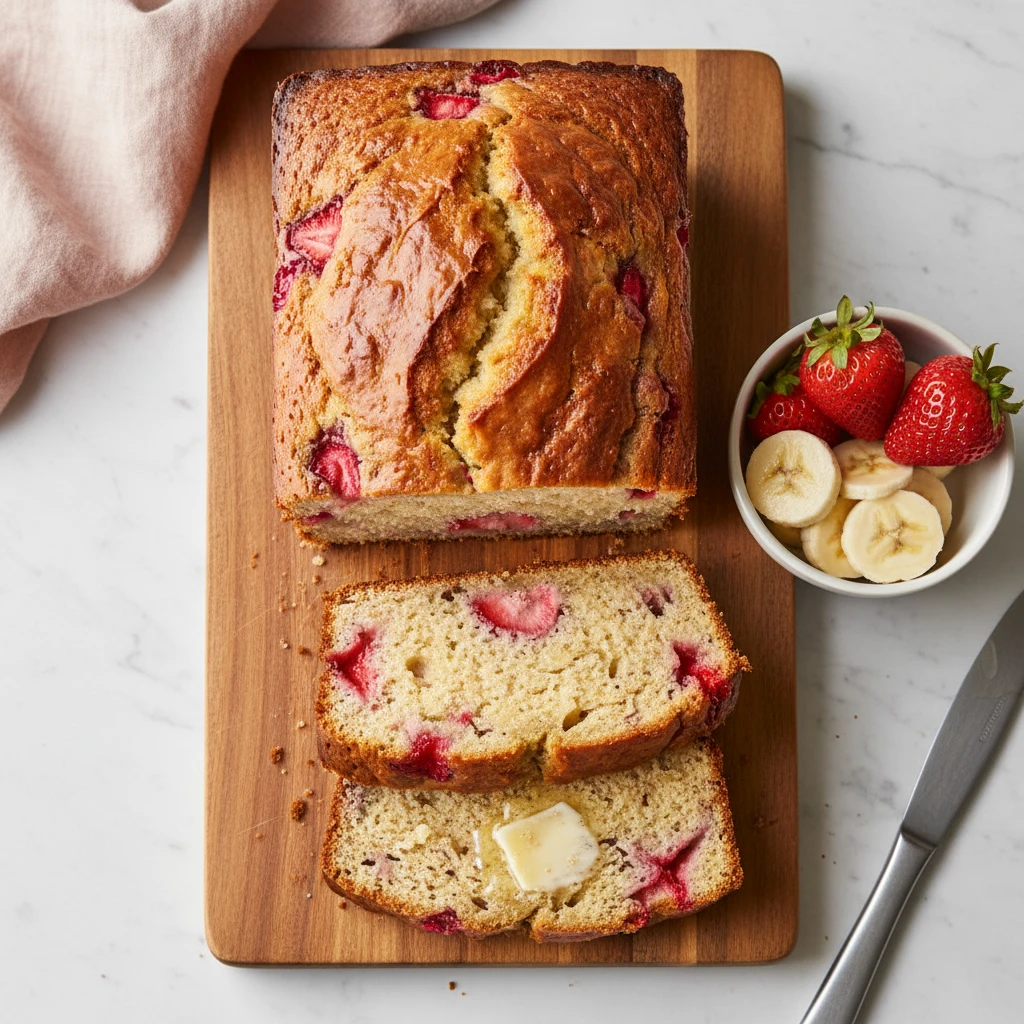 strawberry banana bread recipe featured
