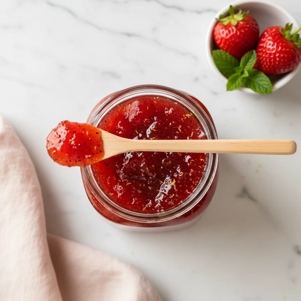 strawberry freezer jam recipe featured