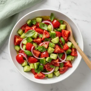 tomato cucumber salad featured