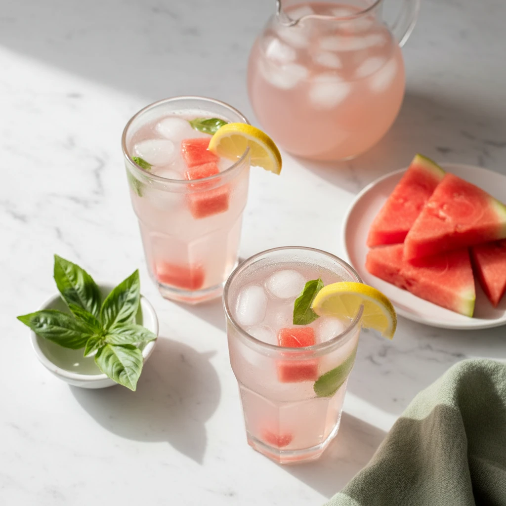 Watermelon Basil Lemonade serving suggestion