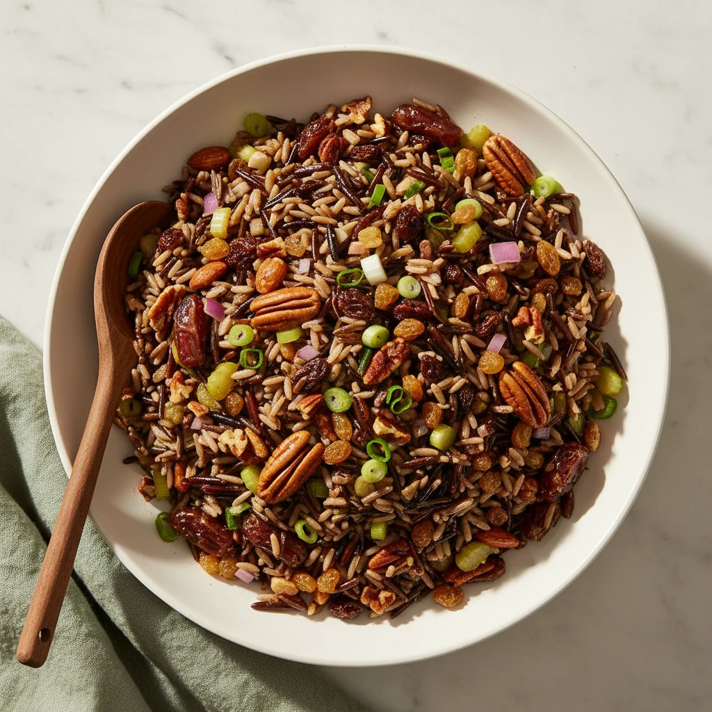 wild rice salad dried fruits nuts featured