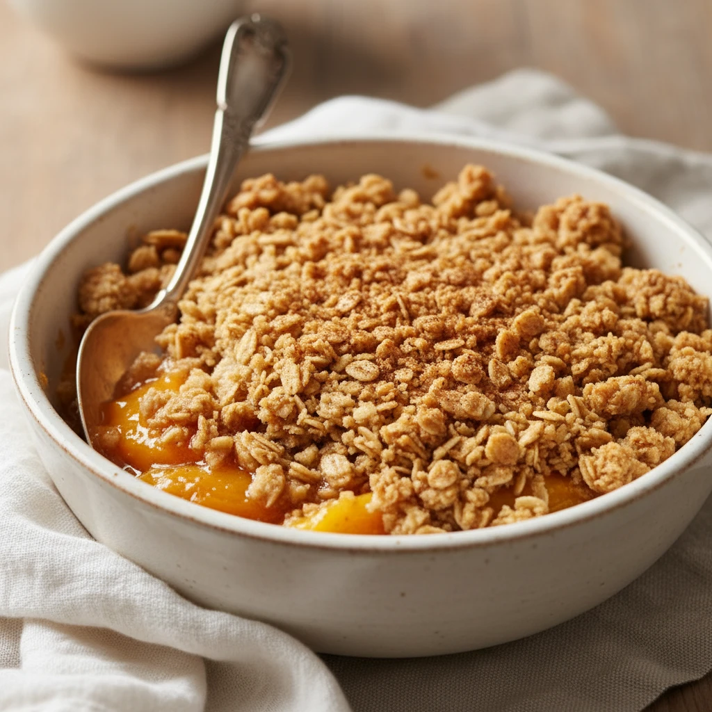 Fresh Peach Crisp serving suggestion