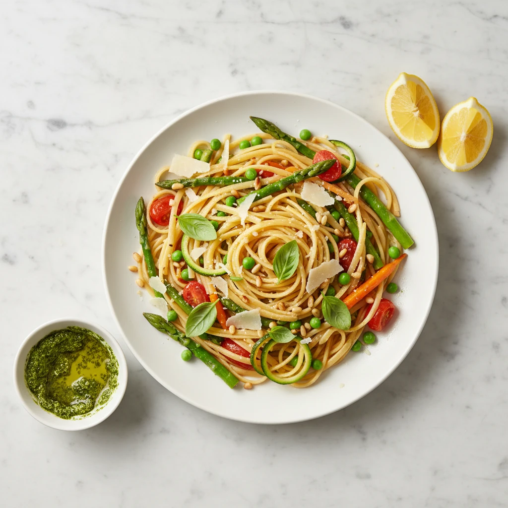 Light Pasta Primavera serving suggestion