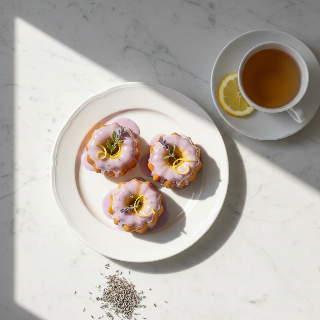 Mini Lemon Cakes with Lavender Glaze serving suggestion