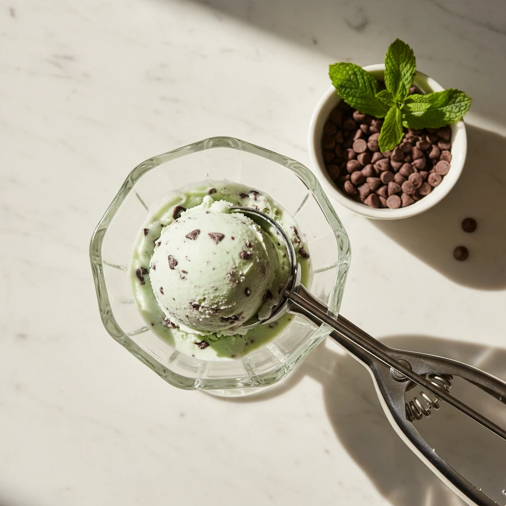 Mint Chocolate Chip Ice Cream serving suggestion