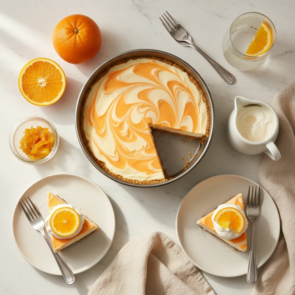 No Bake Orange Creamsicle Cheesecake serving suggestion