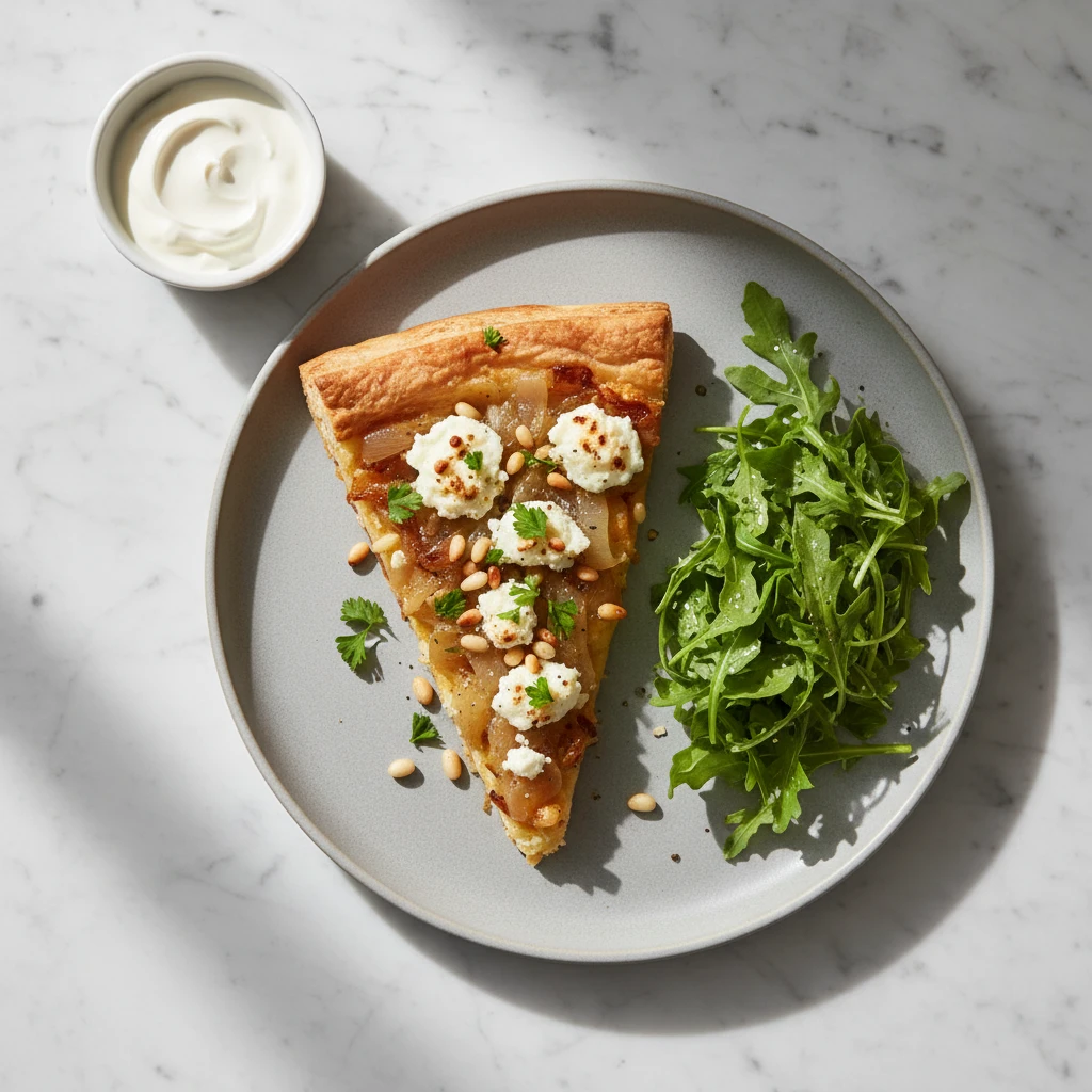 Puff Pastry Tart with Caramelized Onions and Goat Cheese serving suggestion