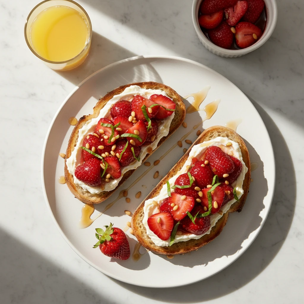 Roasted Strawberry Whipped Ricotta Toast serving suggestion
