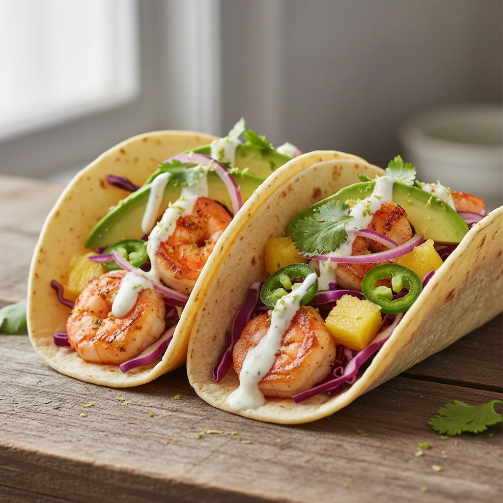Shrimp Tacos with Lime Crema