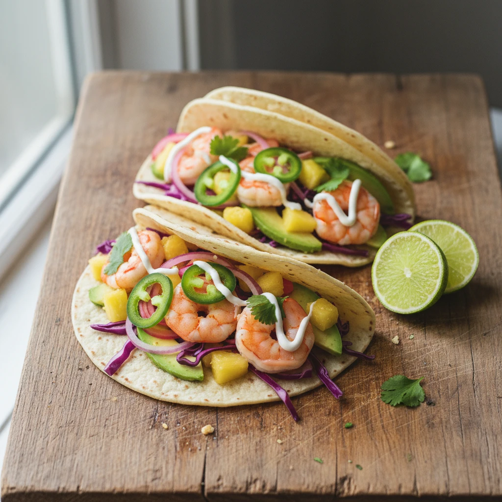 Shrimp Tacos with Lime Crema serving suggestion