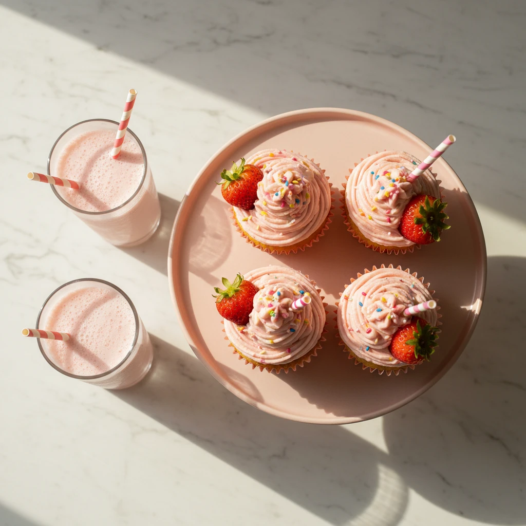 Strawberry Milkshake Cupcakes serving suggestion