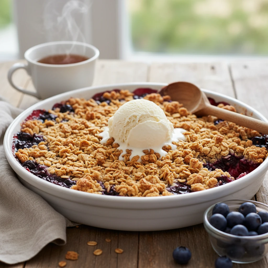 Blueberry Crisp serving suggestion