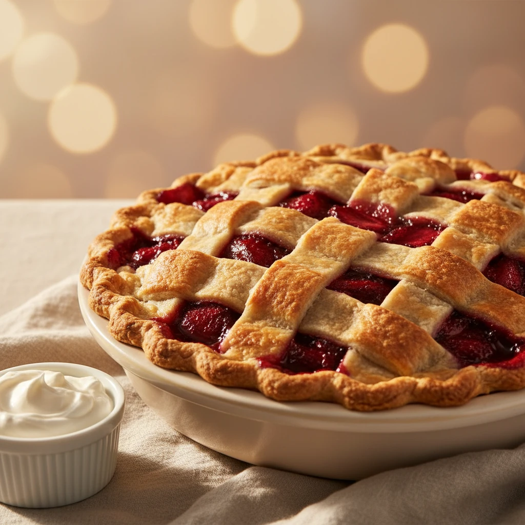 Strawberry Rhubarb Pie serving suggestion