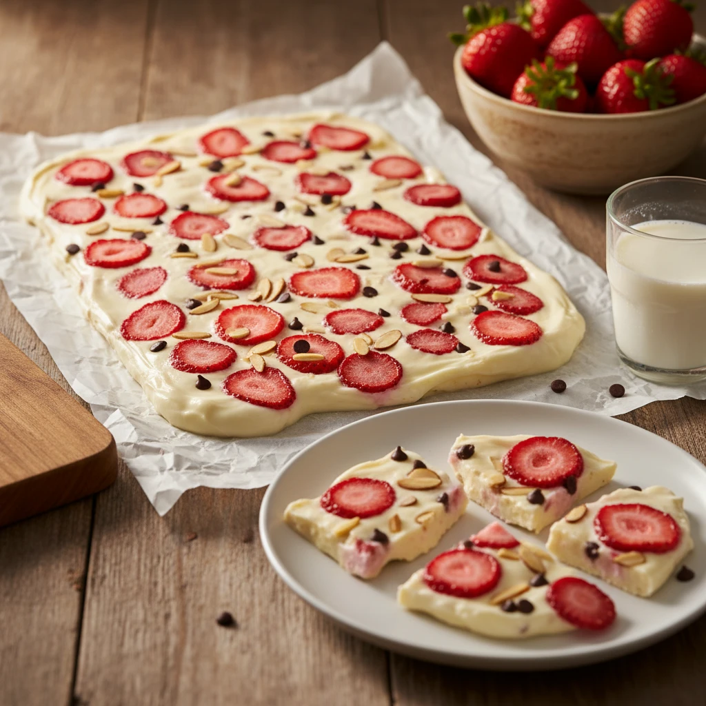 Strawberry Yogurt Bark serving suggestion