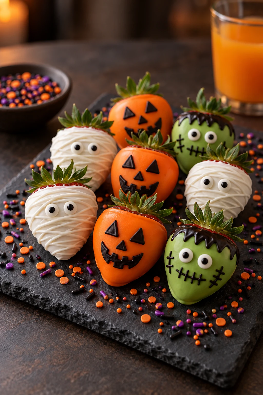Halloween Chocolate Covered Strawberries serving suggestion